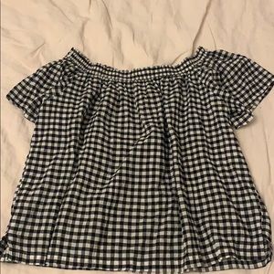 A gingham off the shoulder summer top